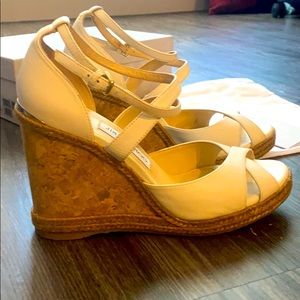 Jimmy Choo Dellena100 white leather wedges